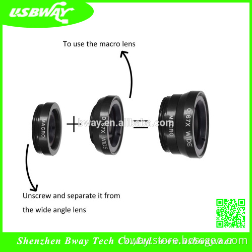 USBWAY Brand smart lens Fisheye Lens+Macro + Super Wide Angle Lens 3-in-1 for Mobile Phone Tablet
